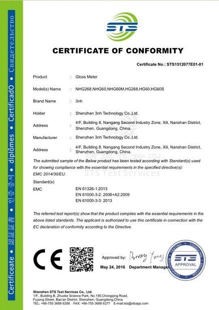 Chiny Shenzhen ThreeNH Technology Co., Ltd. Certyfikaty