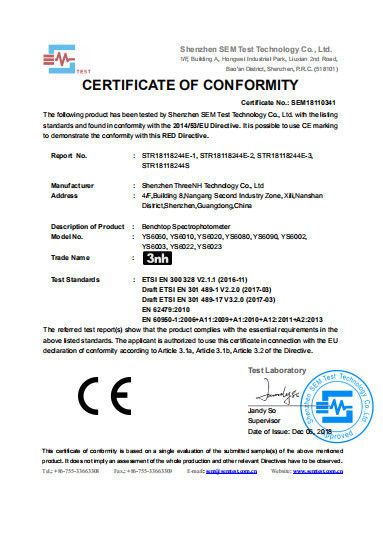 Chiny Shenzhen ThreeNH Technology Co., Ltd. Certyfikaty